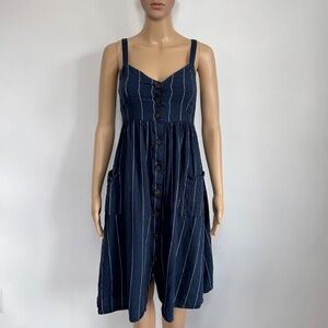 TWIK Linen-blend Sundress Pockets, Blue & White Stripe Cottagecore Women's XS/S